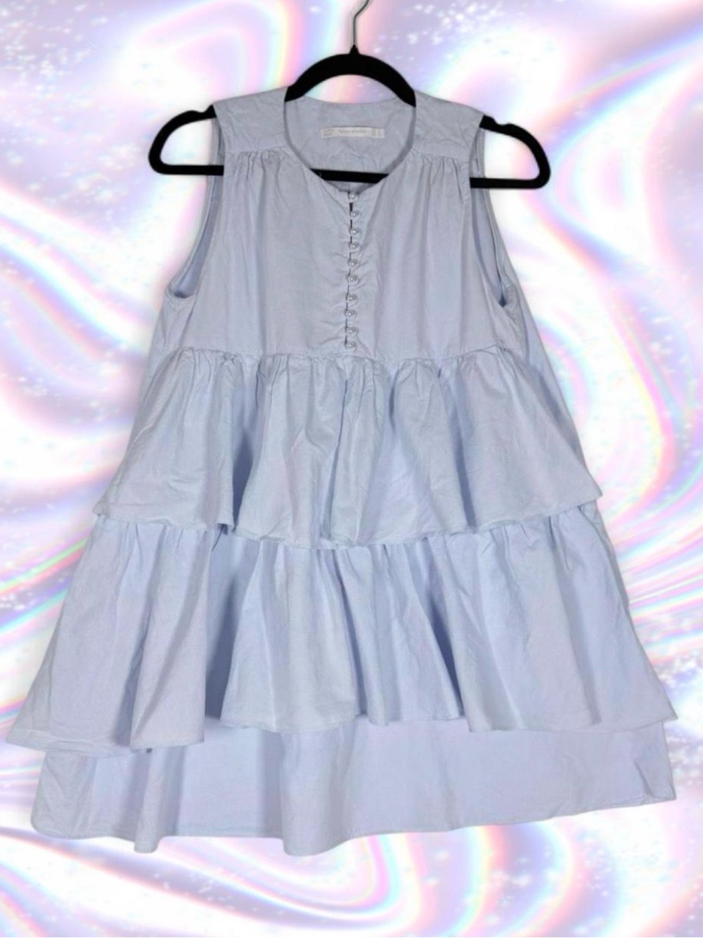 Zara Light Blue Tiered Mini Dress